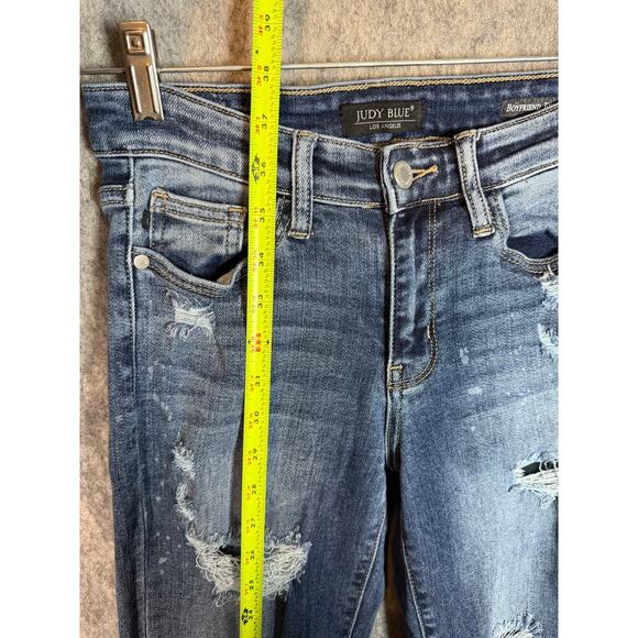 Judy Blue Distressed Boyfriend Fit Paint Spot Blue Jeans - Size 0/24 - Picture 9 of 10